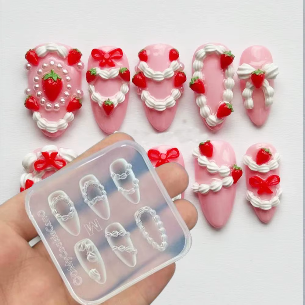 Moule à ongles en Silicone, crème à gâteau, cœur en dentelle, doux Y2K, modèle de décoration pour Na