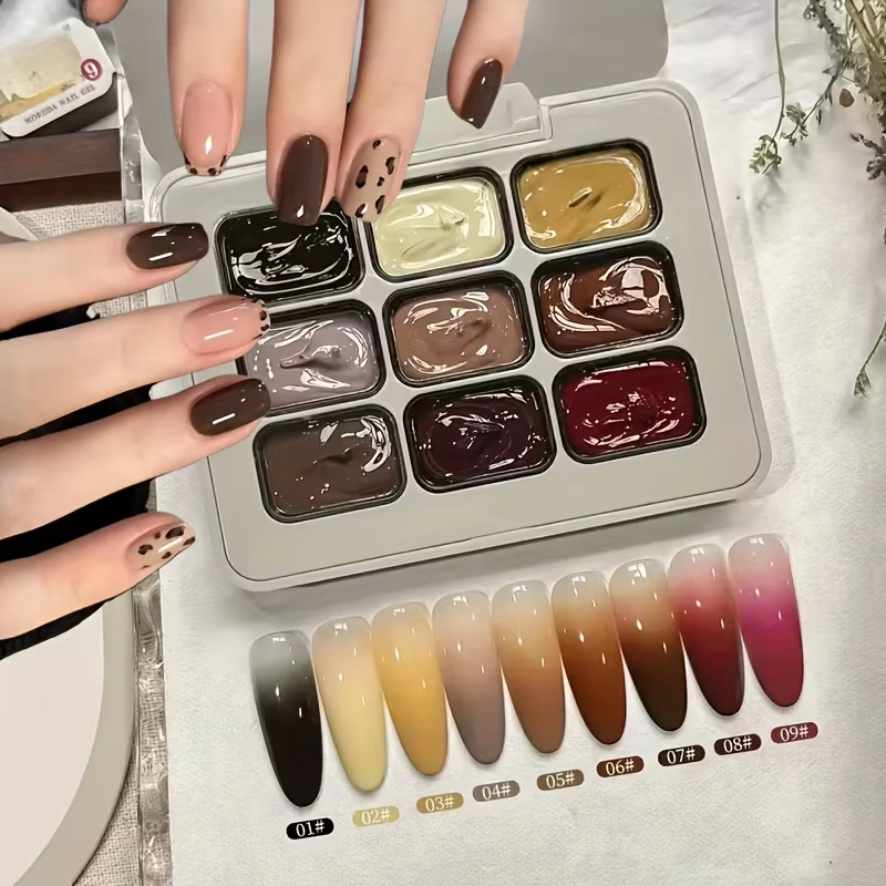 Ensemble de vernis à ongles en gel solide kaki 9 couleurs, couleurs d'automne/hiver, série kaki, ada