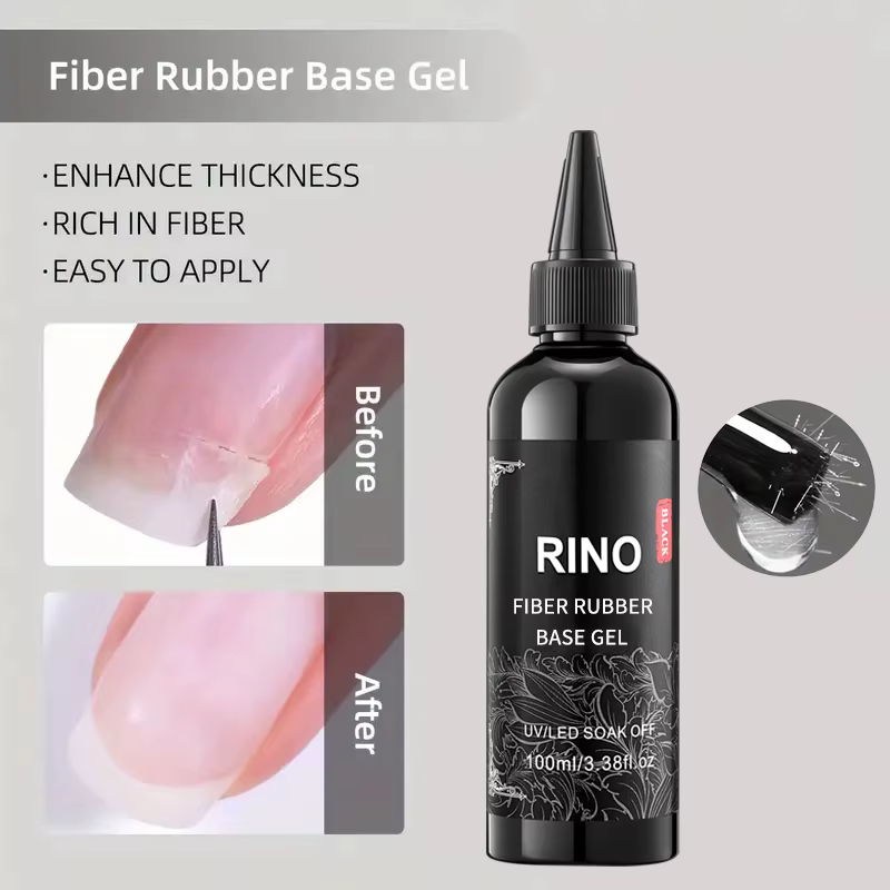 RINO Gel de base en caoutchouc fibreux, Super Top Coat Gel Polish, Vernis Gel UV LED Soak Off, Gel f