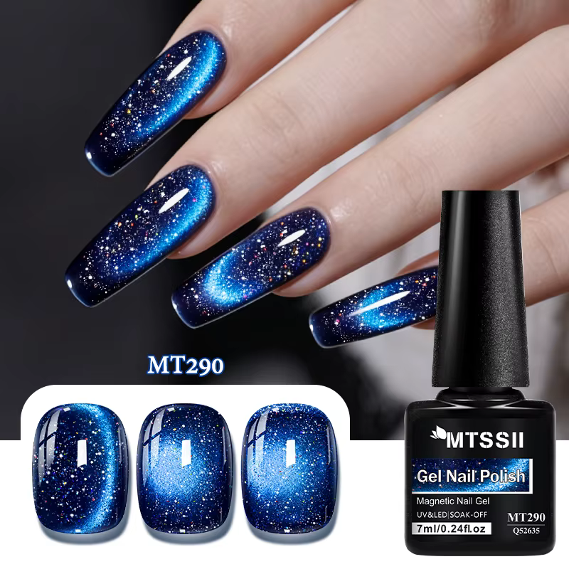 Vernis Gel Magnétique Réfléchissant Bleu Pailleté 7ml Effet Ciel Étoilé Ultra Scintillant Semi-Perma