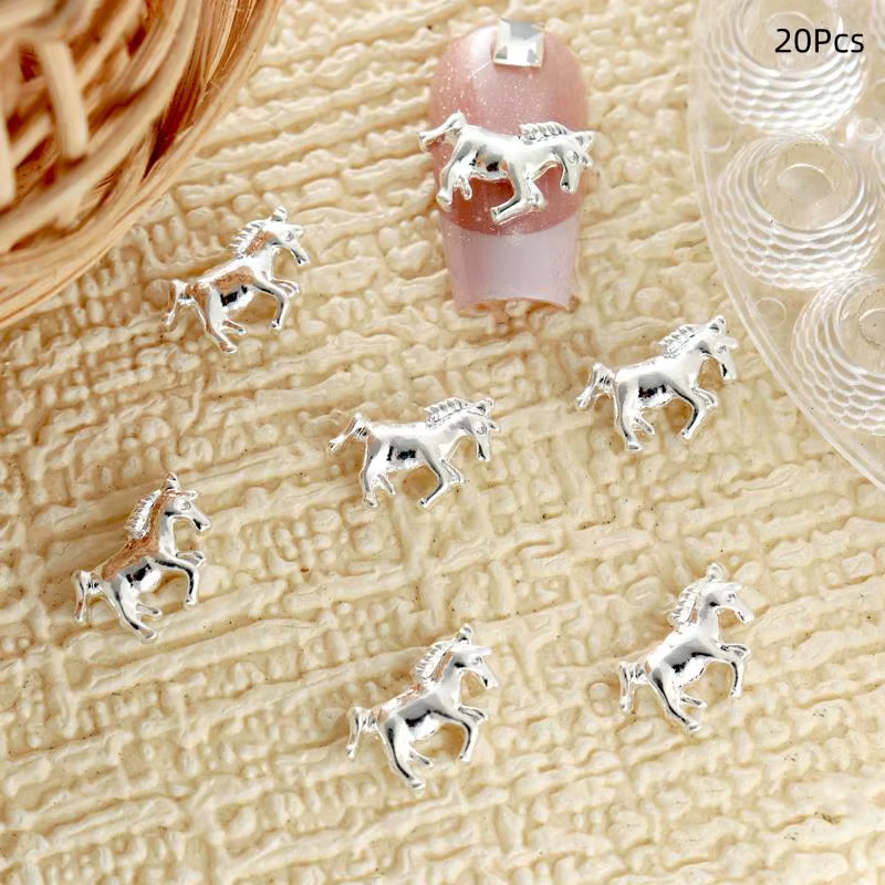 ♥ Breloques 3D pour Nail Art cheval, décorations d'ongles en forme d'animal or argent, accessoires d