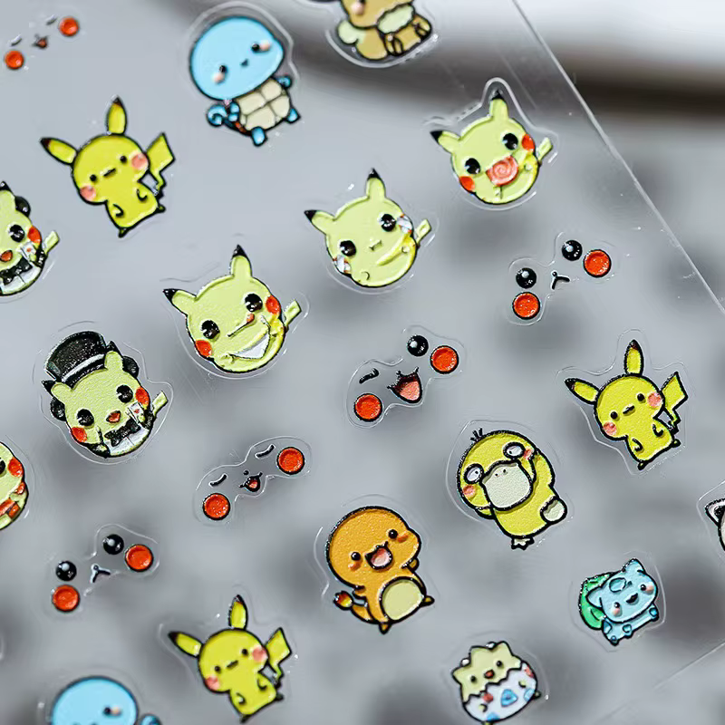 Miniso Nouveaux autocollants pour ongles Pokémon en relief 5D Personnage d'anime Charmander Pikachu