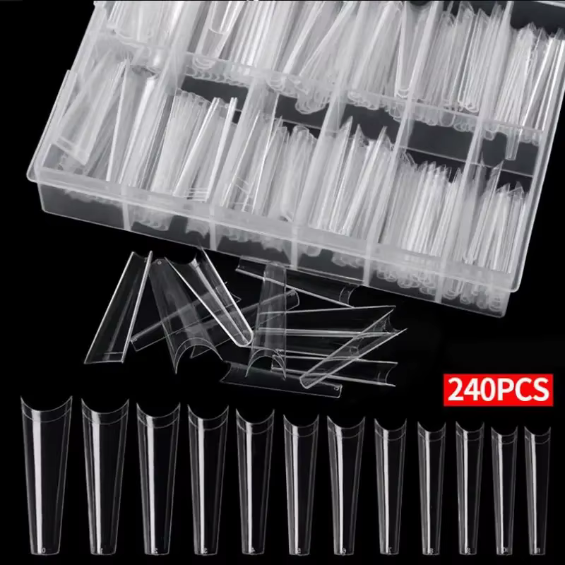 240 faux ongles transparents pour les orteils, outil pour ongles en forme de cercueil, boîte de faux