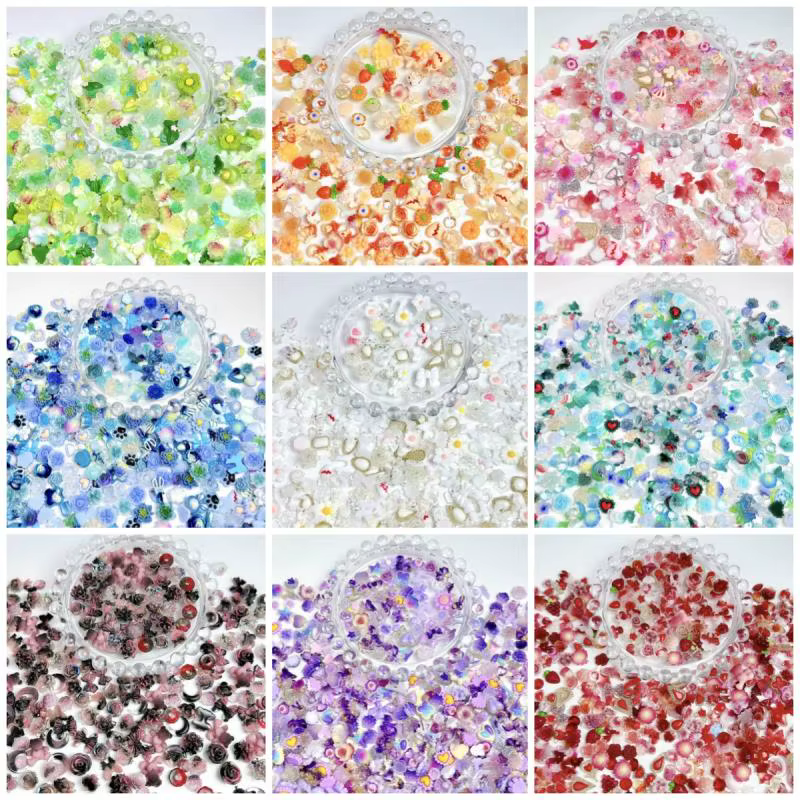 Breloques en résine 3D pour ongles, 100 pièces, mélange mignon, dessin animé, fleur, nœud, fruits, d