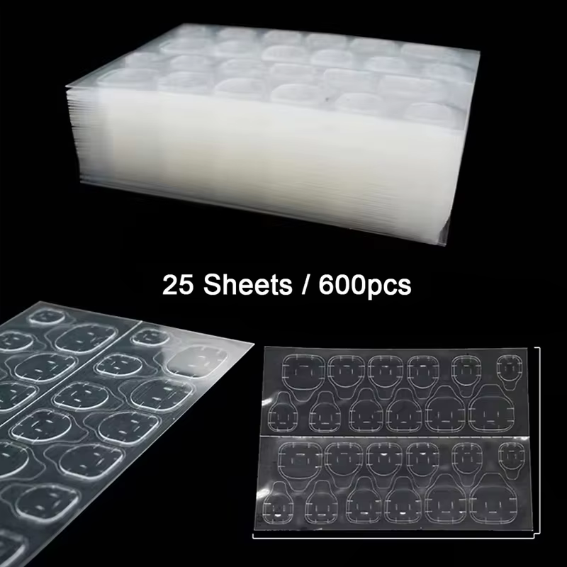 Autocollants adhésifs Double face pour faux ongles, 25 feuilles/600 pièces, imperméables et respiran