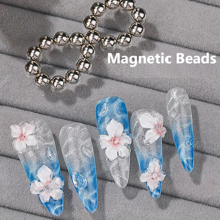 10/20 pièces perles magnétiques rondes pour Nail Art ondulation de l'eau oeil de chat Gel vernis fle