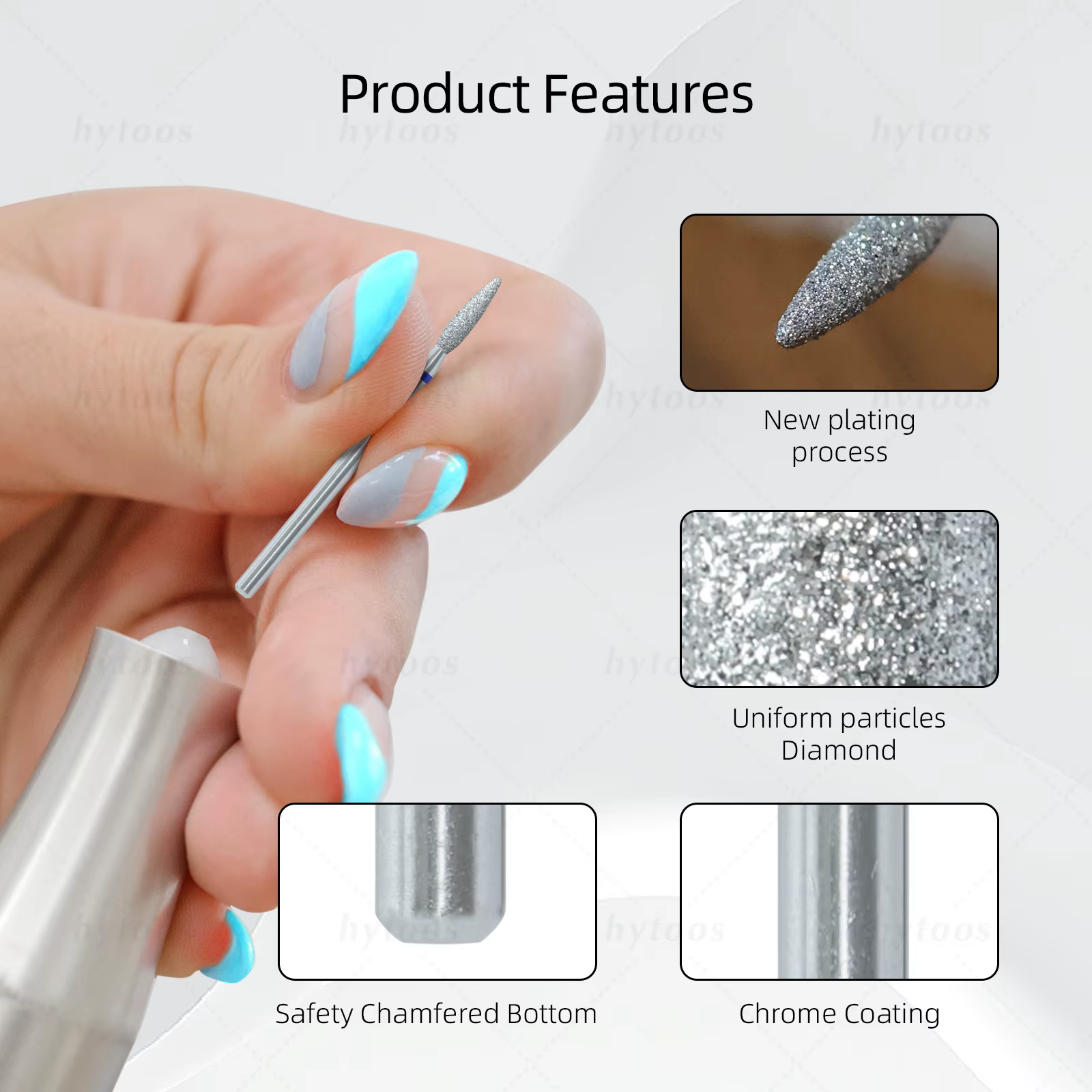 HYTOOS Chrome diamant forets à ongles embout émoussé Pro russe foret à cuticules pour perceuses peau
