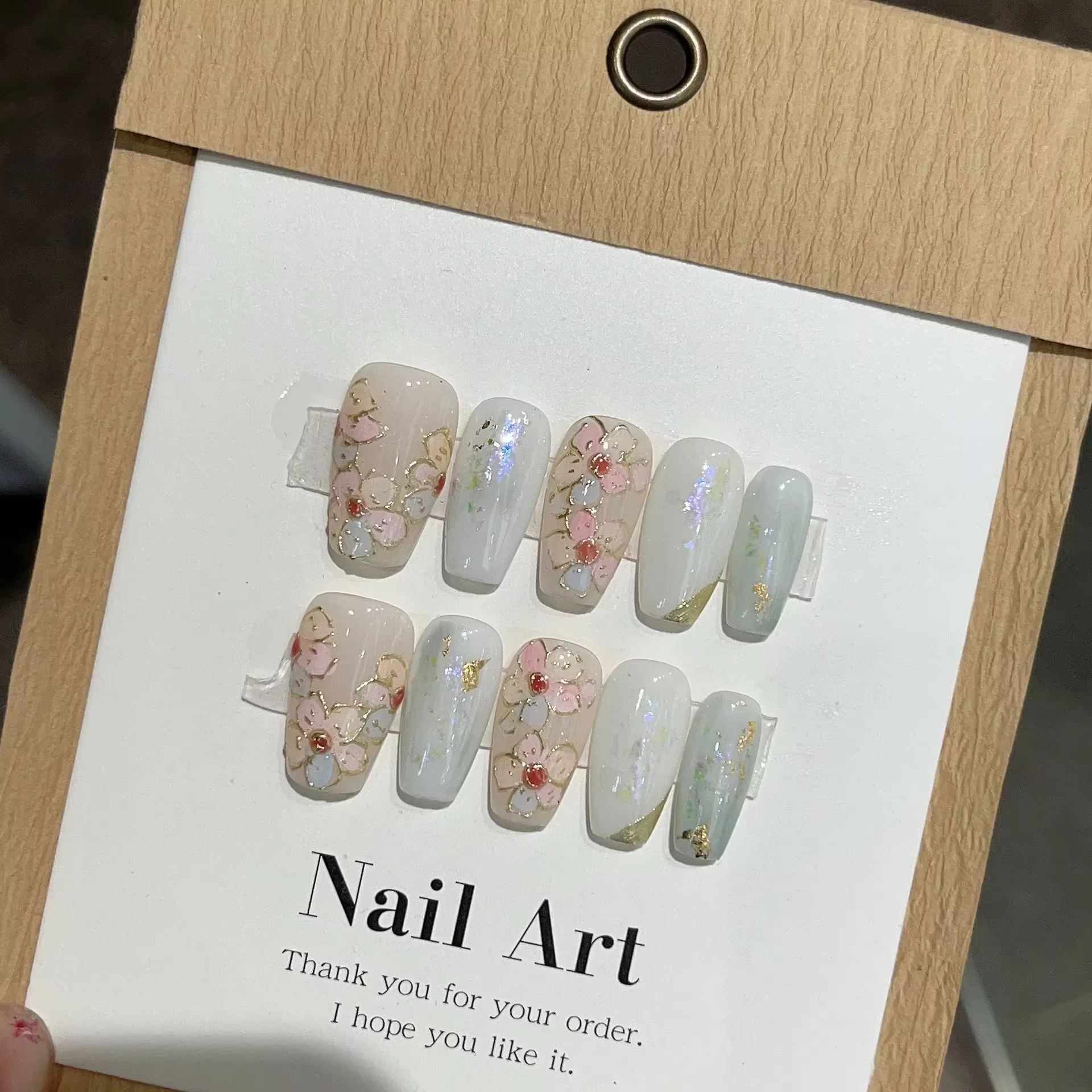 10 pièces bleu à la main presse sur ongles ensemble Ballet portable artificiel faux ongles décoratio