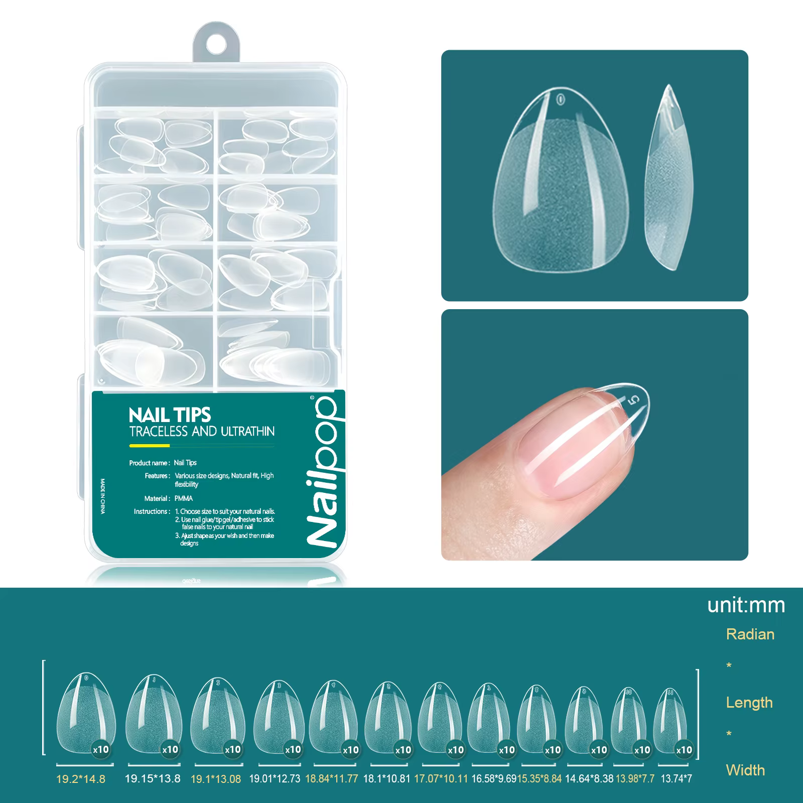Nailpop 120 pièces ongles acryliques fausse Capsule courte cercueil d'amande carré Extension d'ongle
