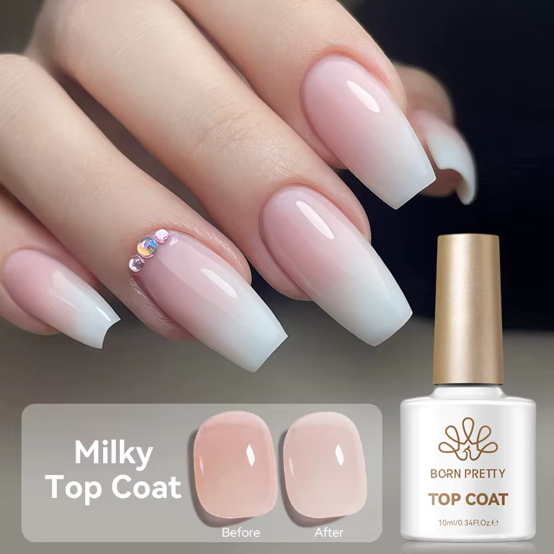 BORN PRETTY Top Coat Lacté Blanc Translucide Gel UV Vernis à Ongles 10ml Semi-Permanent – Appliquez 