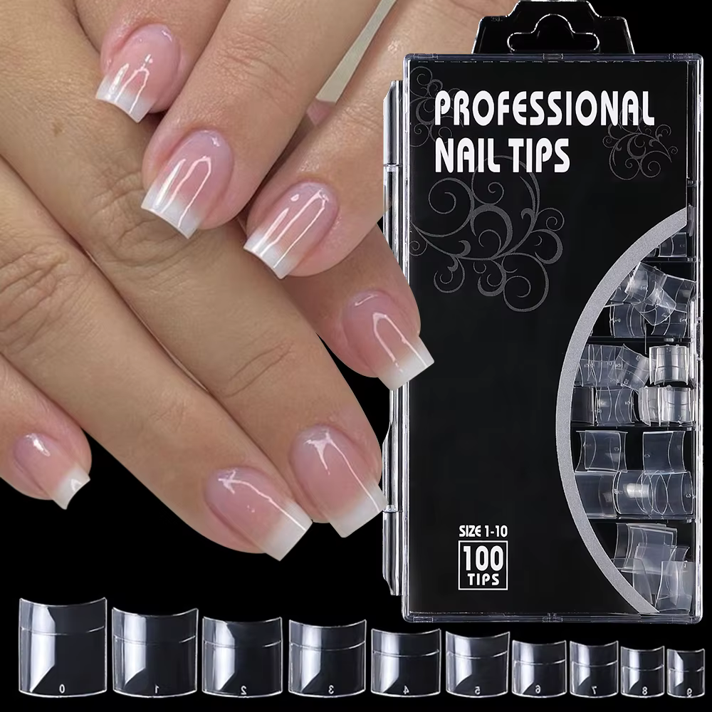 100 pièces clair court carré ongles conseils demi couverture Gel doux français faux ongles pointe ar
