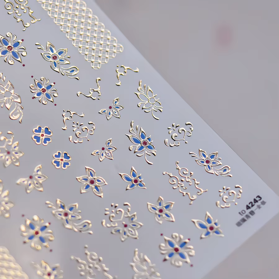 Autocollant de manucure 5D à motif bohème coloré, amour, cœur, lune, perle, cristal, strass, Nail Ar
