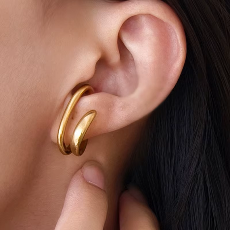 Nouvelles manchettes d'oreille coréennes à double cercle, faux piercings, fausses boucles d'oreilles