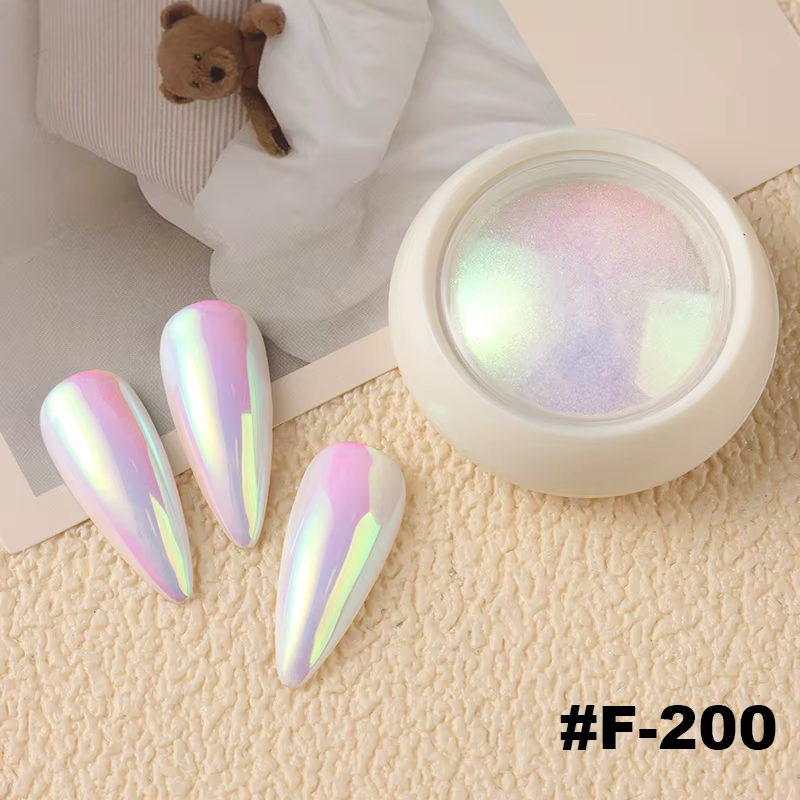 Poudre à ongles chromée sirène irisée, effet néon aurore, miroir clair de lune, paillettes, Pigment 