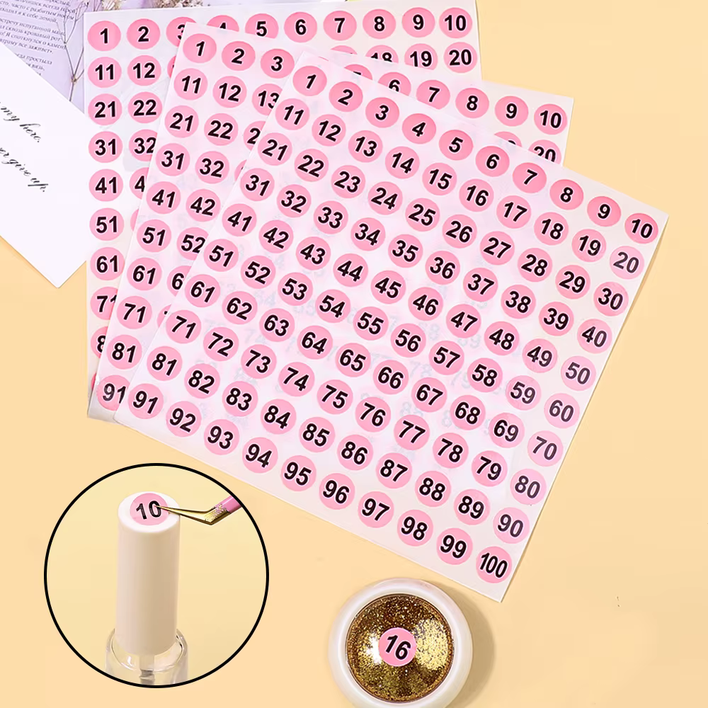 Étiquette autocollante numéro rose étanche pour vernis à ongles, marquage de vernis Gel de couleur,