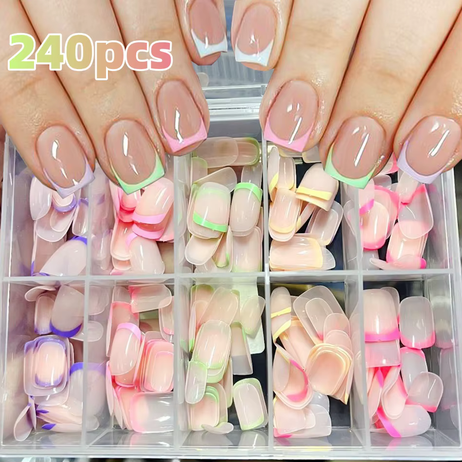 240/120 pièces été coloré faux ongles court carré presse sur ongles français acrylique manucure Nail