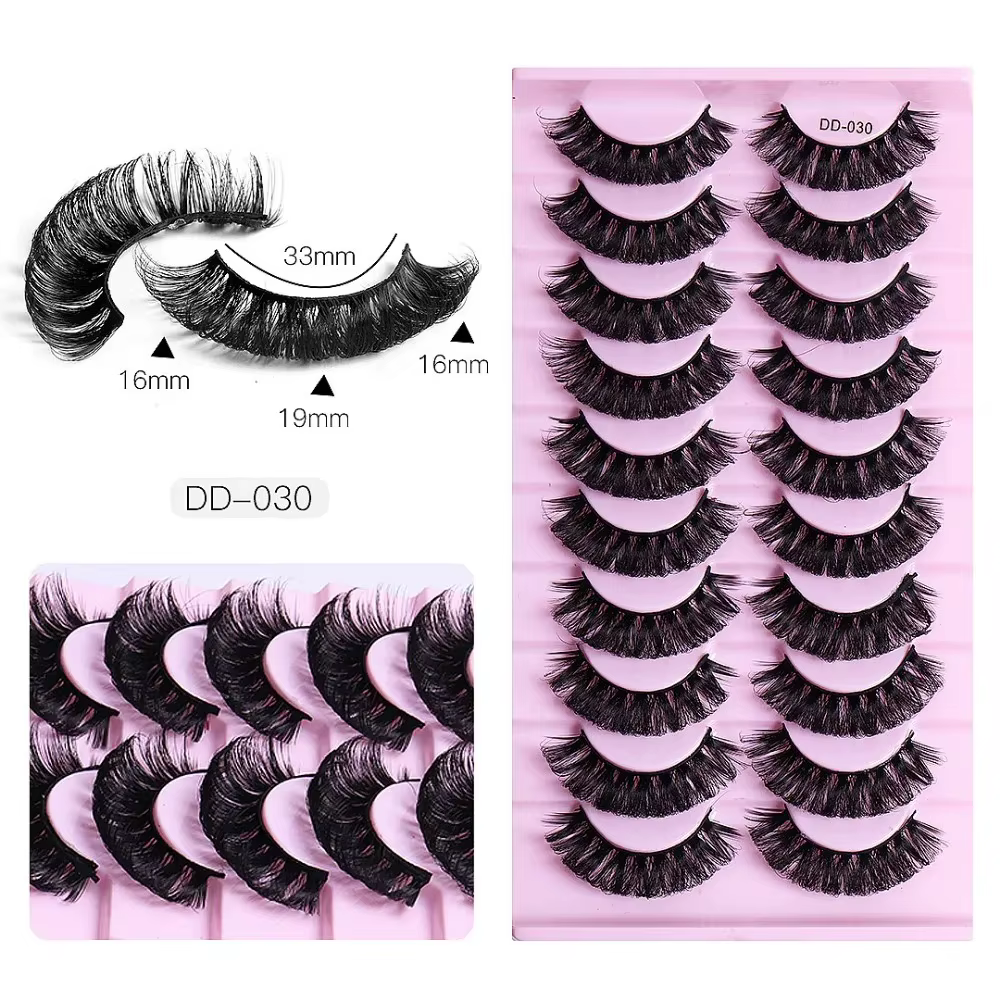 10 paires de cils à bande russe DD Curl cils 3D cils réutilisables moelleux faux cils Extensions rus