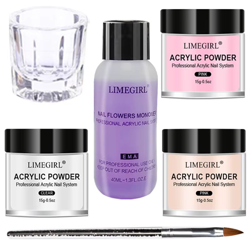 Liquide cristal de 40ml avec ensemble de poudre acrylique de 45ml, Kit de poudre acrylique transpare