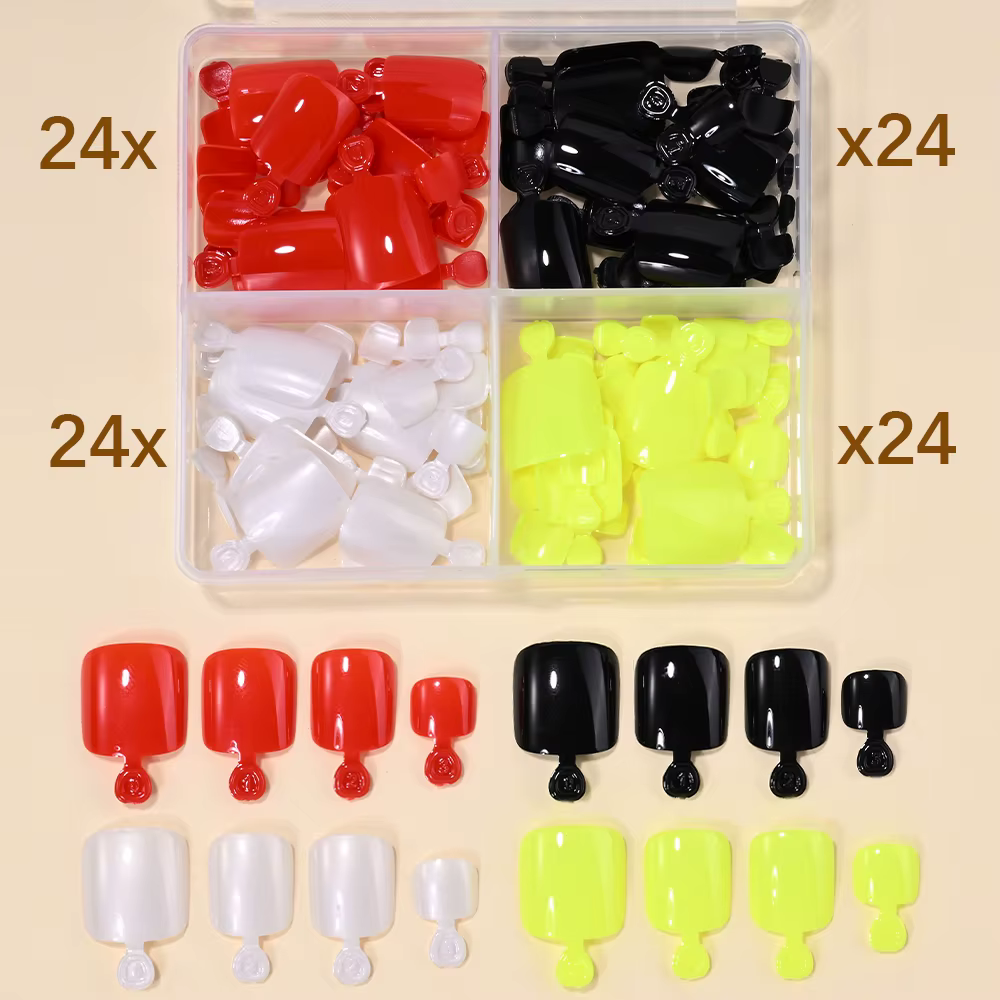 96 faux ongles courts en forme de cercueil, couleurs vin/ prune/ cerise/ rose rouge, à presser, pour