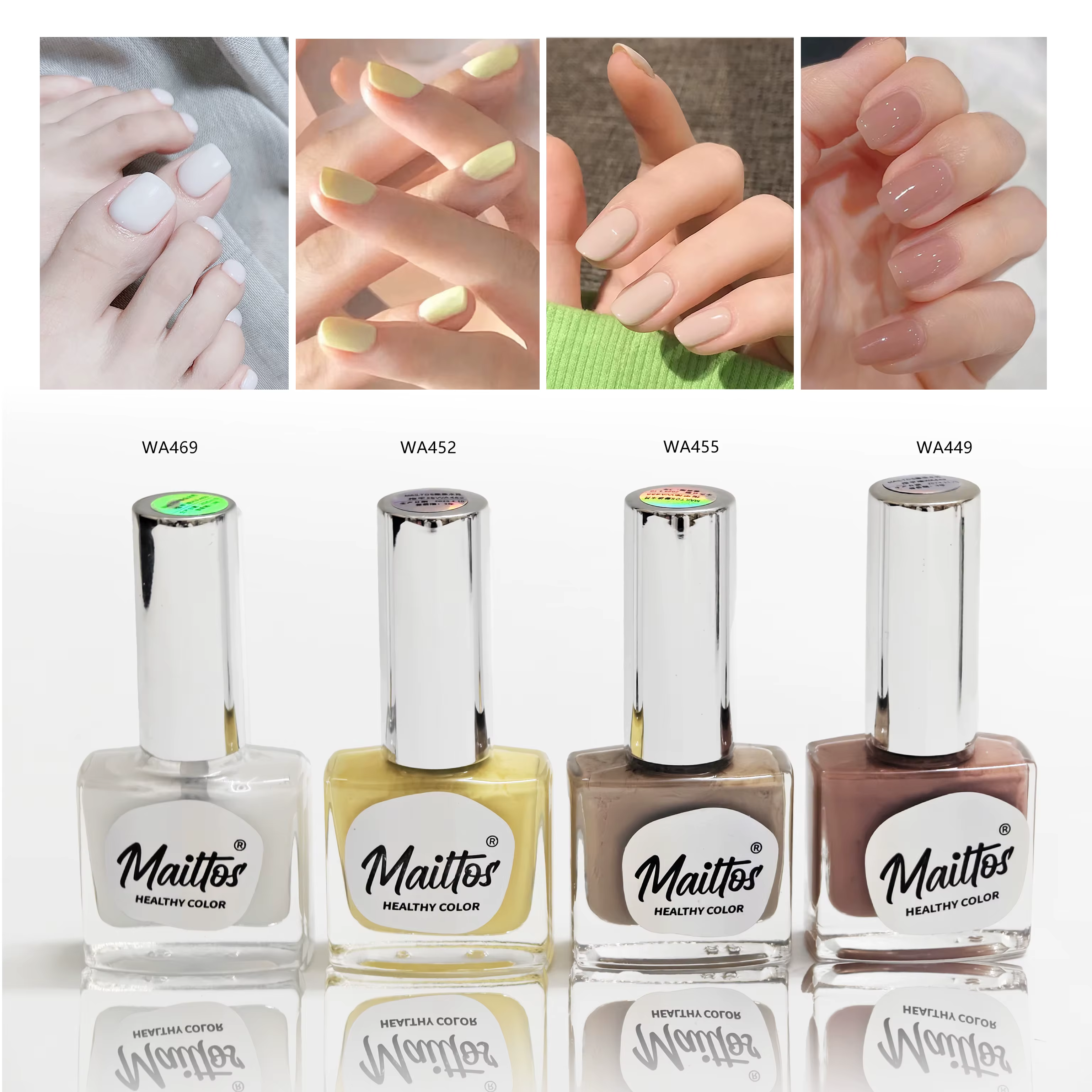 12mlx4 [449/452/455/469] rose, blanc, jaune, beige Vernis à ongles à base d'eau, sans odeur, séchage