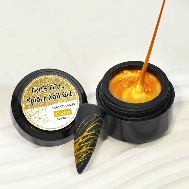 Gel de dessin d'ongles araignée créatif, noir, blanc, peinture dorée, doublure en fil, vernis de soi