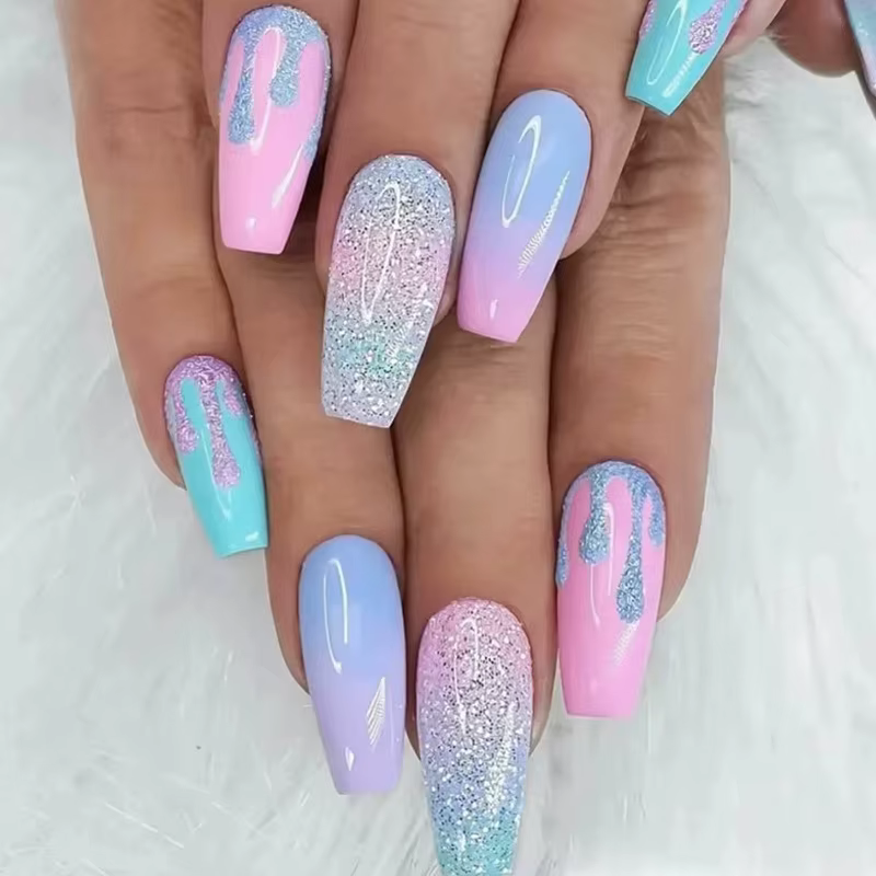 24 pièces/ensemble acrylique longue Ballet presse sur les pointes d'ongles cercueil portant des faux
