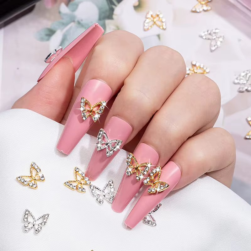 Breloques papillon en cristal 3D pour ongles, forme creuse avec biscuits pour décorations d'art d'on