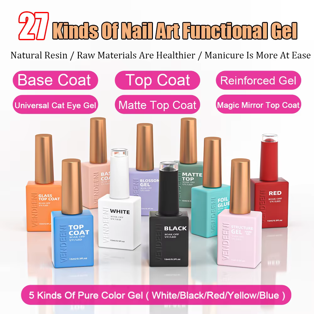 Vendeeni 27 sortes UV fonctionnel Gel vernis à ongles couche de finition couche de Base miroir Gel c