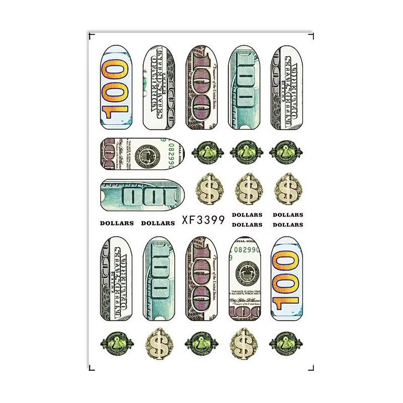Autocollants 3D en Forme de Dollar pour Ongles, Décalcomanies Auto-Adhésives pour Manucure, Envelopp