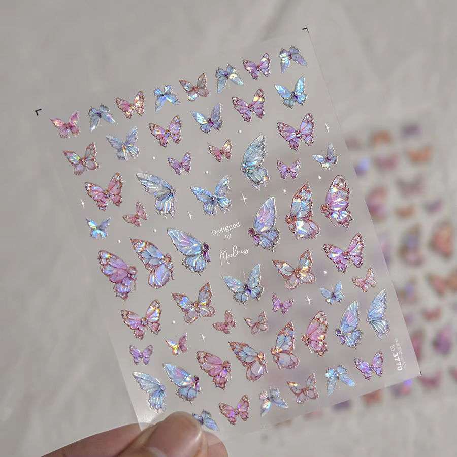 Autocollants pour Nail Art papillon aurore en relief 5D, 1 pièce, autocollants auto-adhésifs pour dé