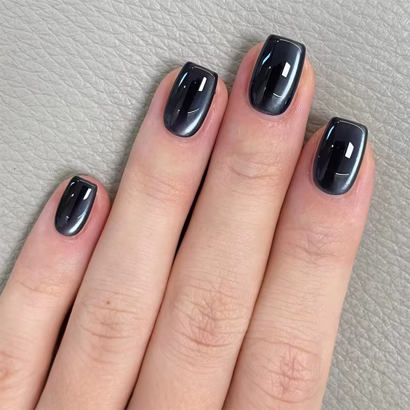 24 pièces cristal oeil de chat faux ongles avec colle court carré presse sur ongles brillant rouge b