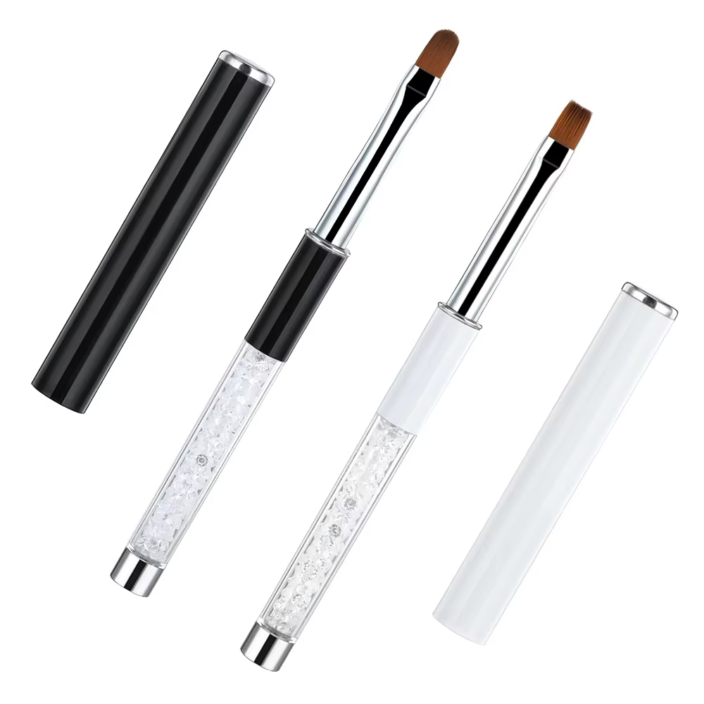 Brosse à ongles ovale et plate pour Gel UV, noir et blanc, constructeur professionnel, stylo pour la