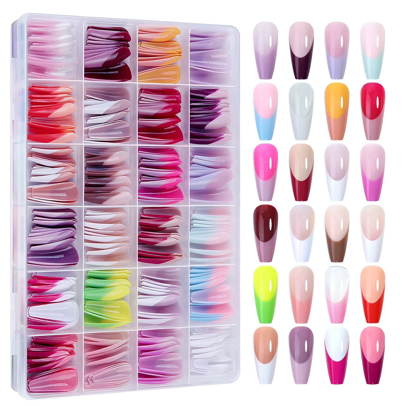 288PC faux ongles conseils cercueil amande coloré français acrylique presse sur ongles pré-conceptio