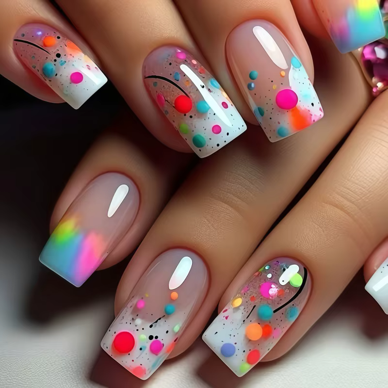 24 pièces de points ronds colorés macaron, changeant de couleur, style rectangle allongé, pour nail