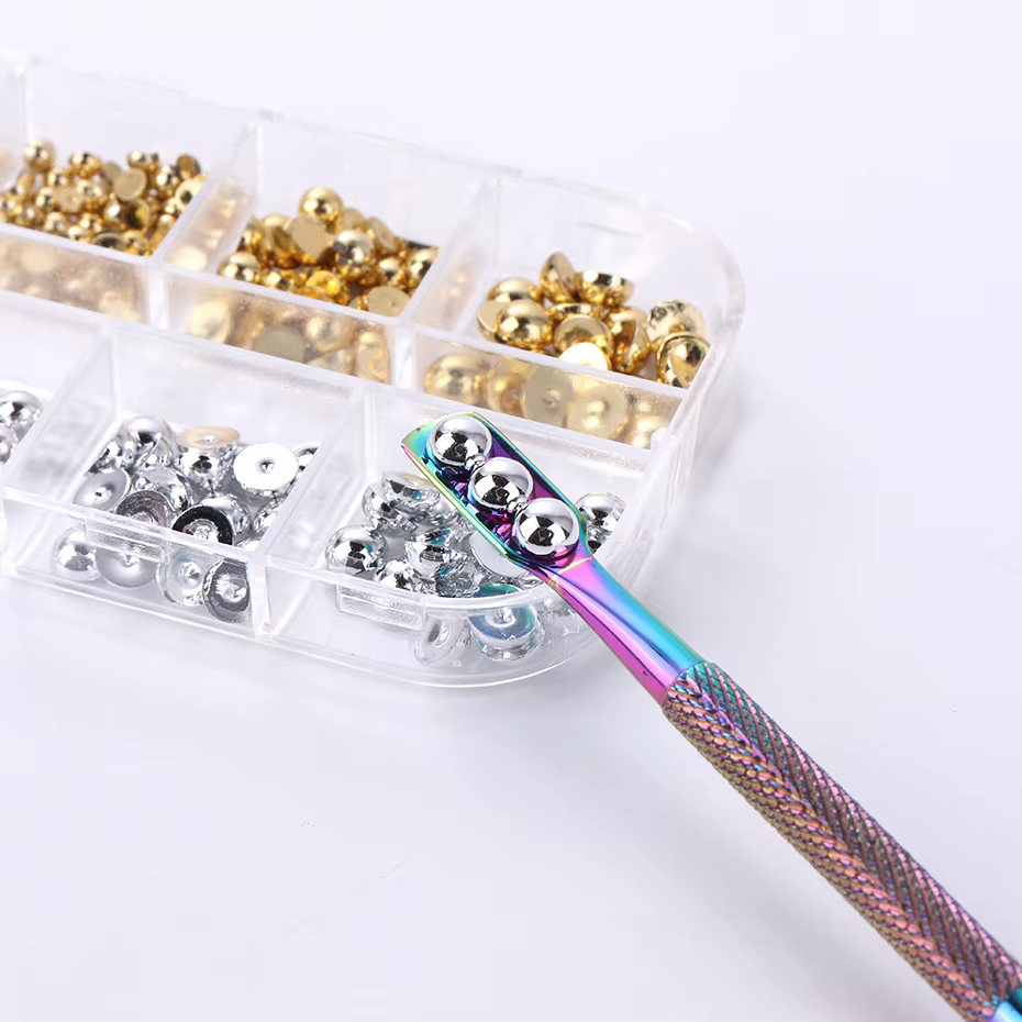 12 grilles de couleurs mélangées or argent plat demi-rond perle ongles pièces Flatback ornement 3D m