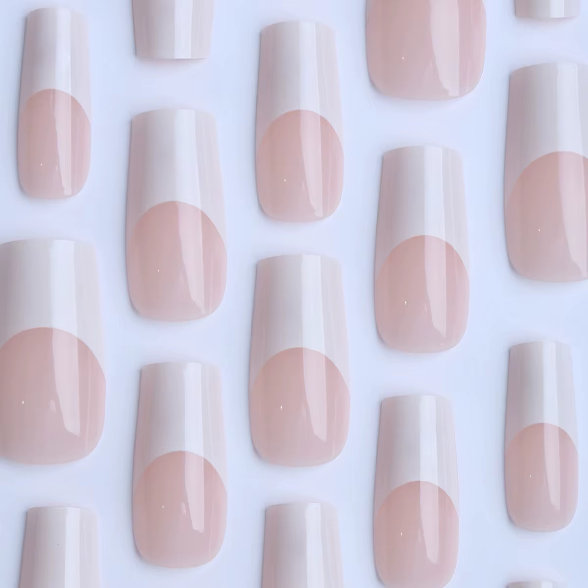 Faux ongles français simples, blanc, cercueil moyen, couleur chair, à pression, Style Ins, détachabl