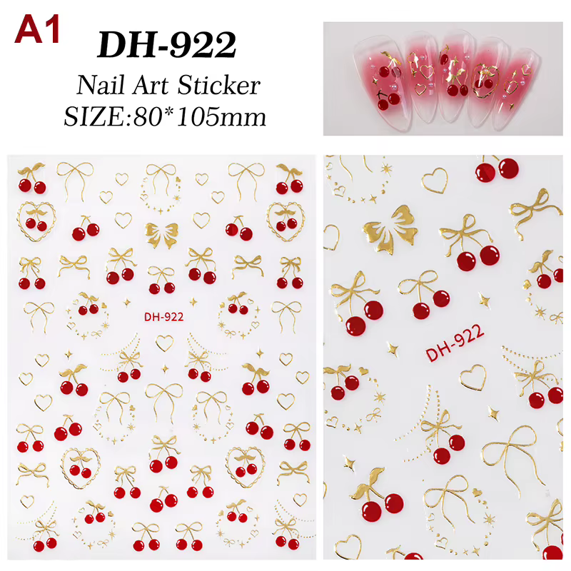 Autocollant d'art d'ongle de cerise rouge de gelée douce gaufrage fille femmes autocollant d'ongle a