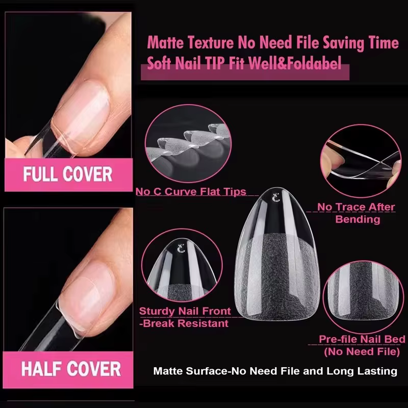 240 pièces/boîte semi-mat XXS amande ongles conseils couverture complète Gel doux faux ongles artifi