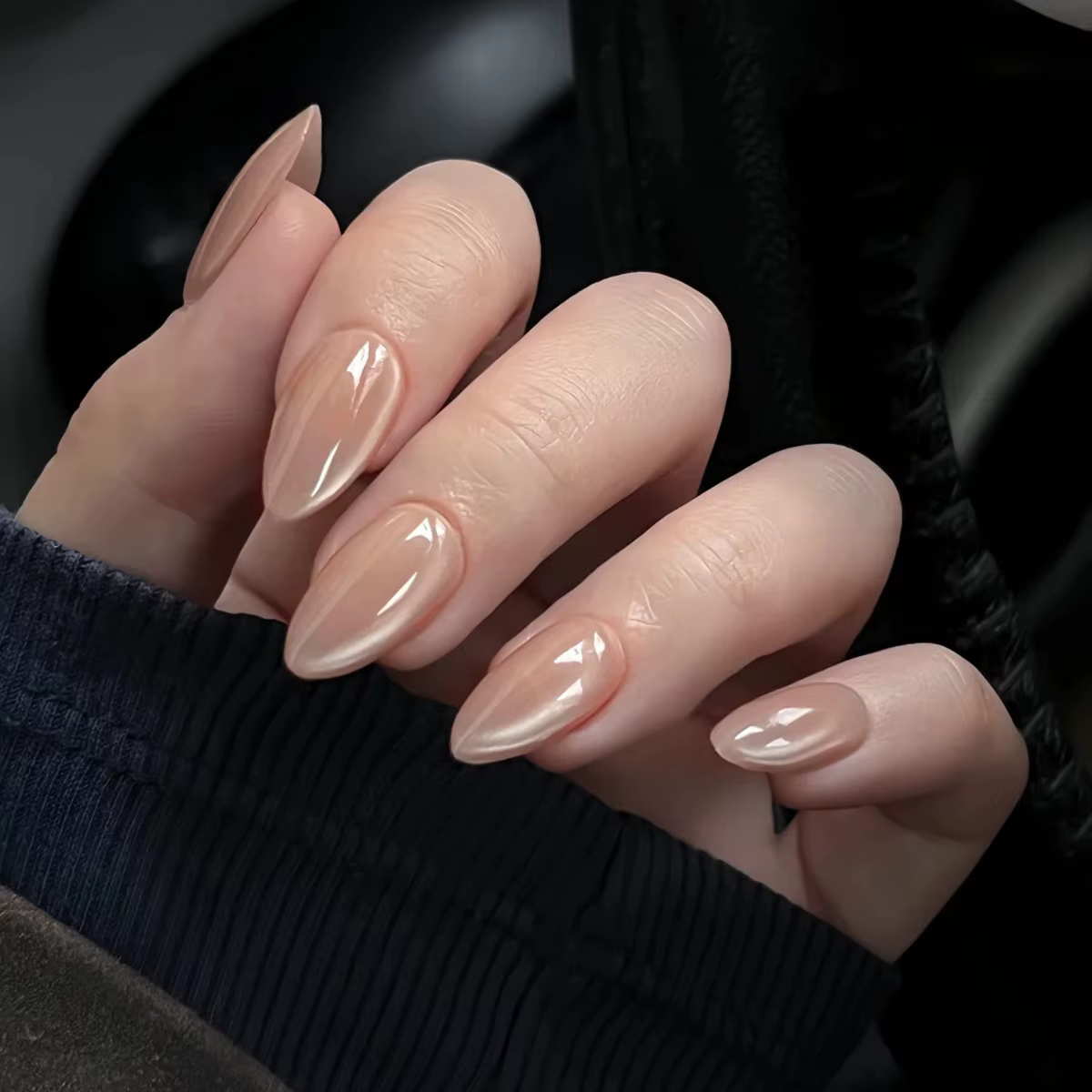 Faux ongles œil de chat en cristal, 24 pièces, courts, à pression en amande, brillant, bâton de pail