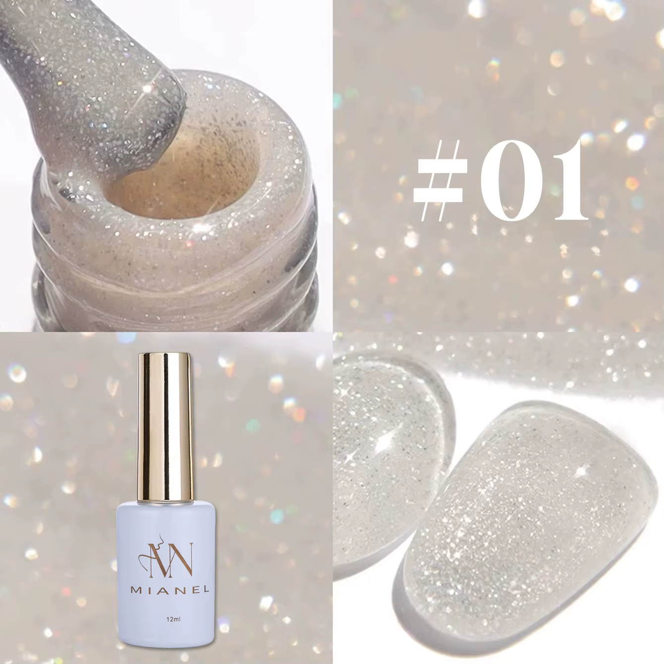 MN 1-9PCS Série de vernis à ongles gel rose, bleu, blanc, vert avec paillettes scintillantes et effe