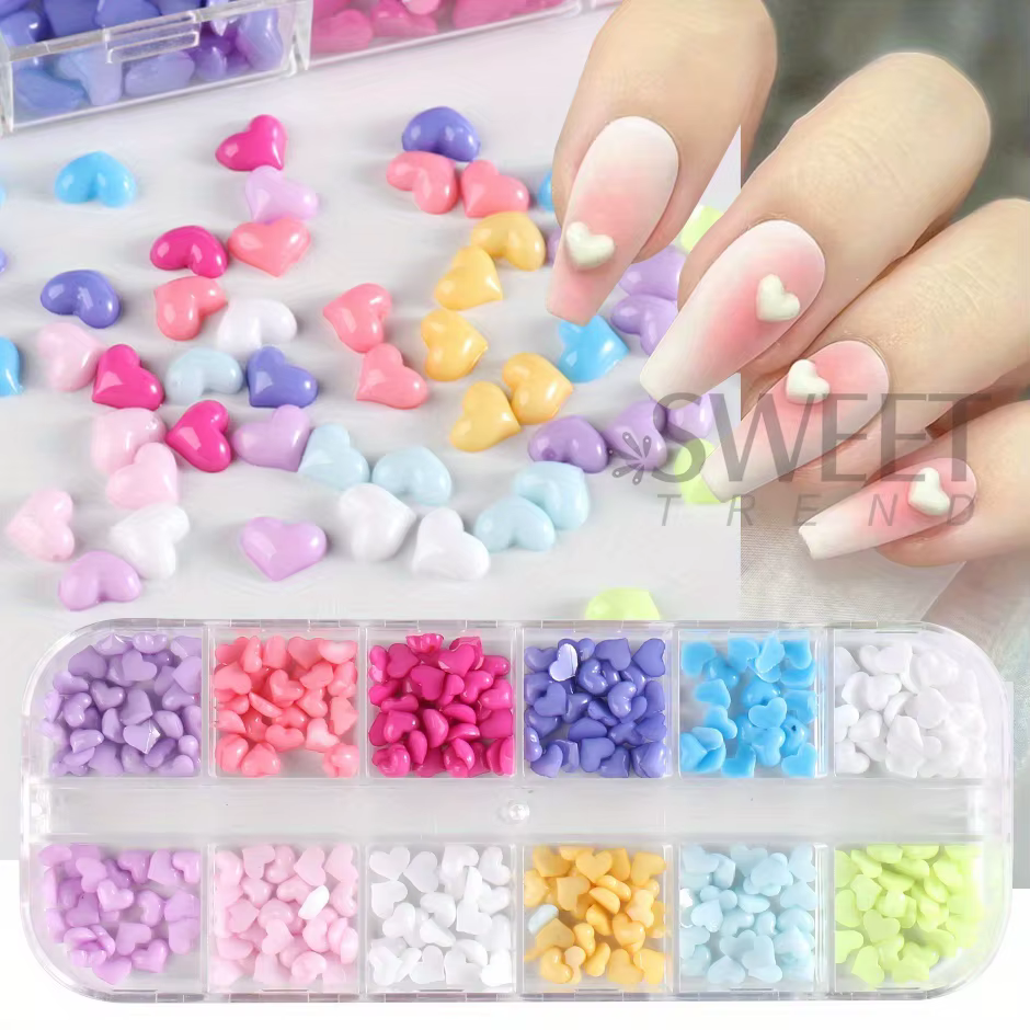 12 grilles en forme de cœur pour Nail Art, breloques transparentes en forme de cœur d'amour, bijoux 