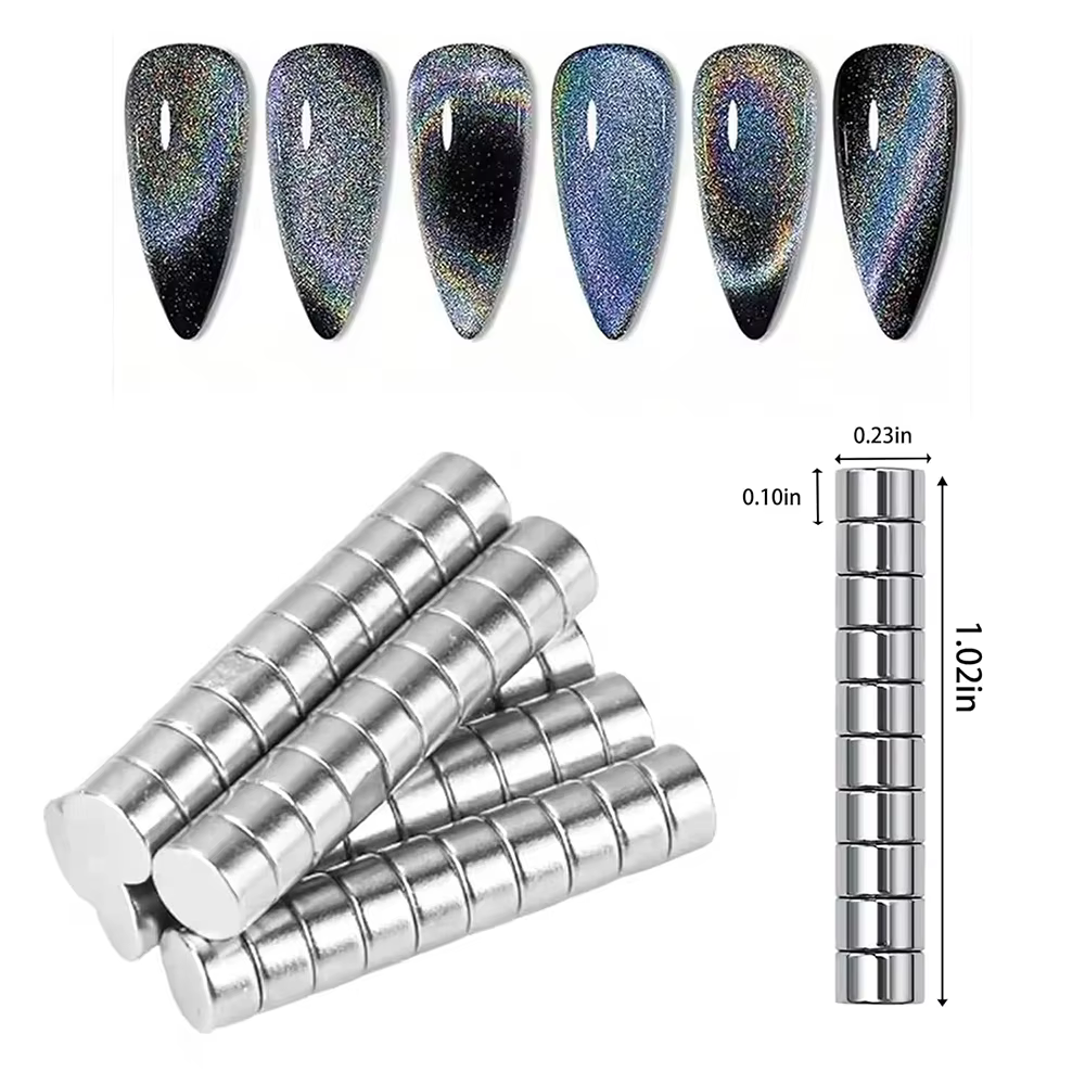Mini aimants ronds cylindriques multi-oeil de chat, outils d'art des ongles pour mesurer la longueur