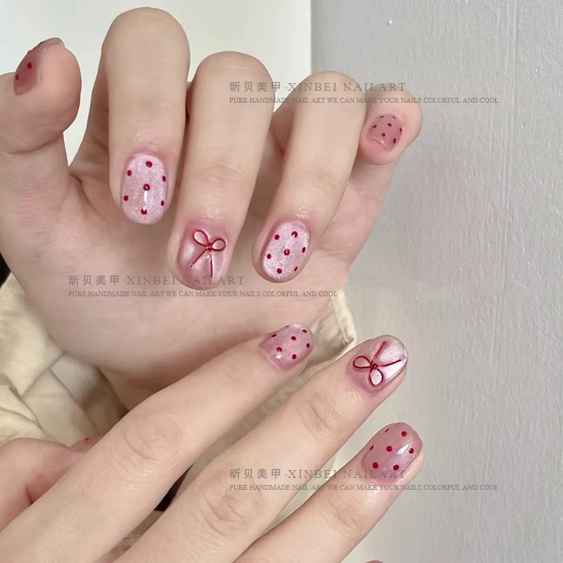 Ensemble de pointes d'ongles courtes de Ballet, finition brillante, motifs à pois et de couleur unie
