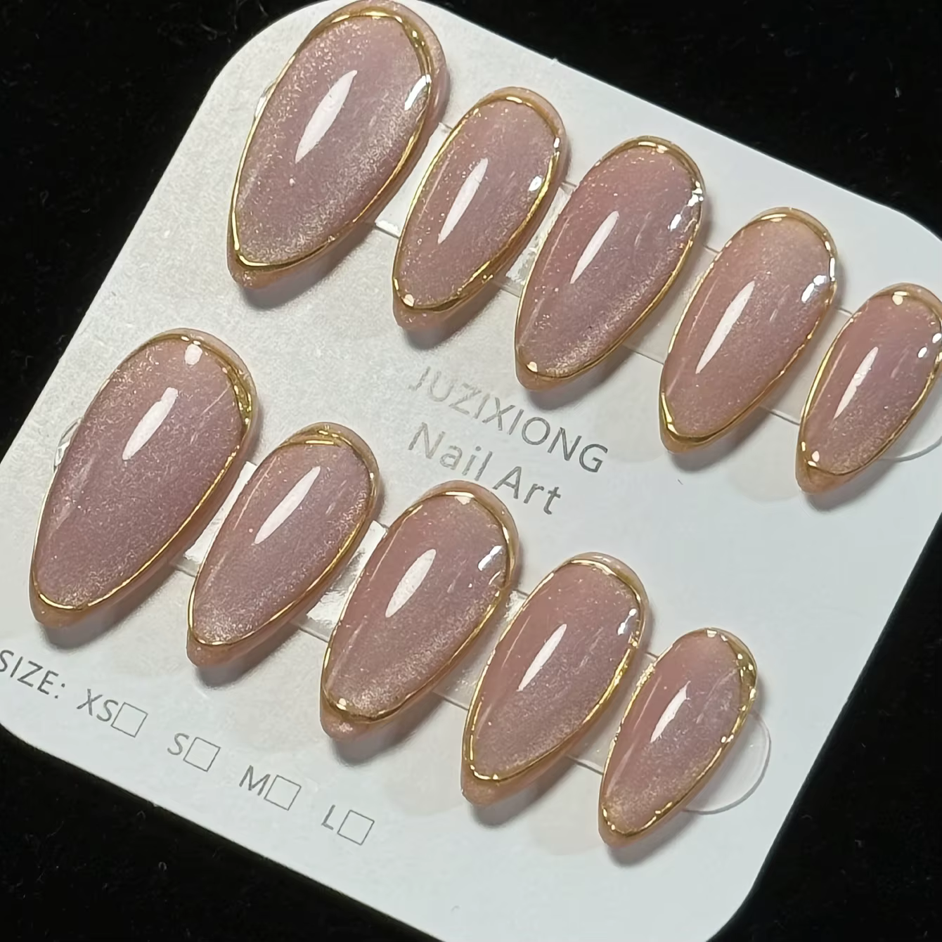 10 faux ongles en forme d'amande pressés à la main, magnifiques faux ongles, rose nude français à bo