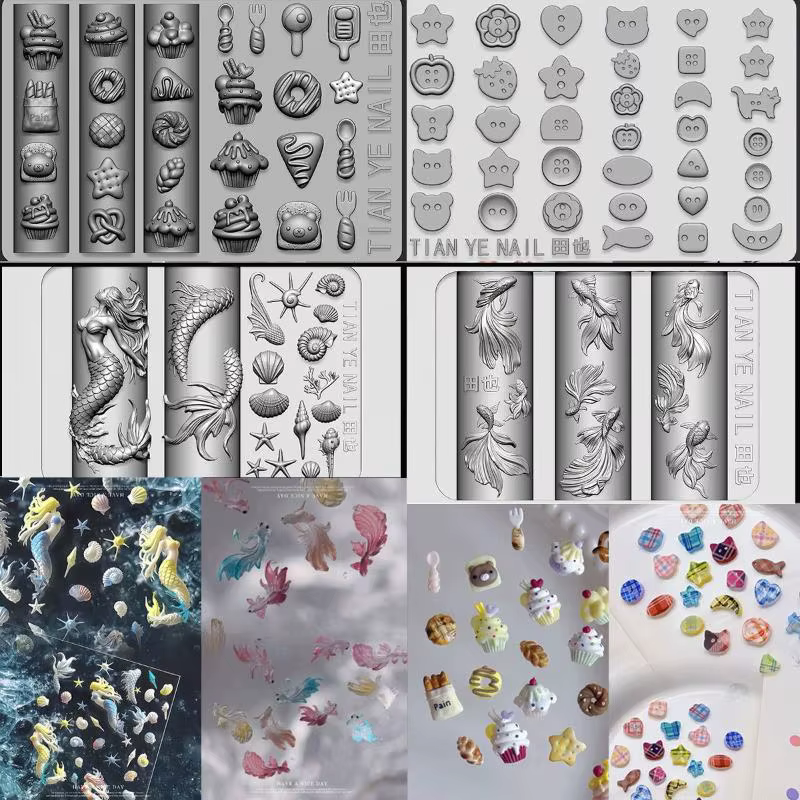 Modèles de sirène d'océan en Silicone souple 3D, boutons Koi de poisson rouge sculptés, moule d'art 