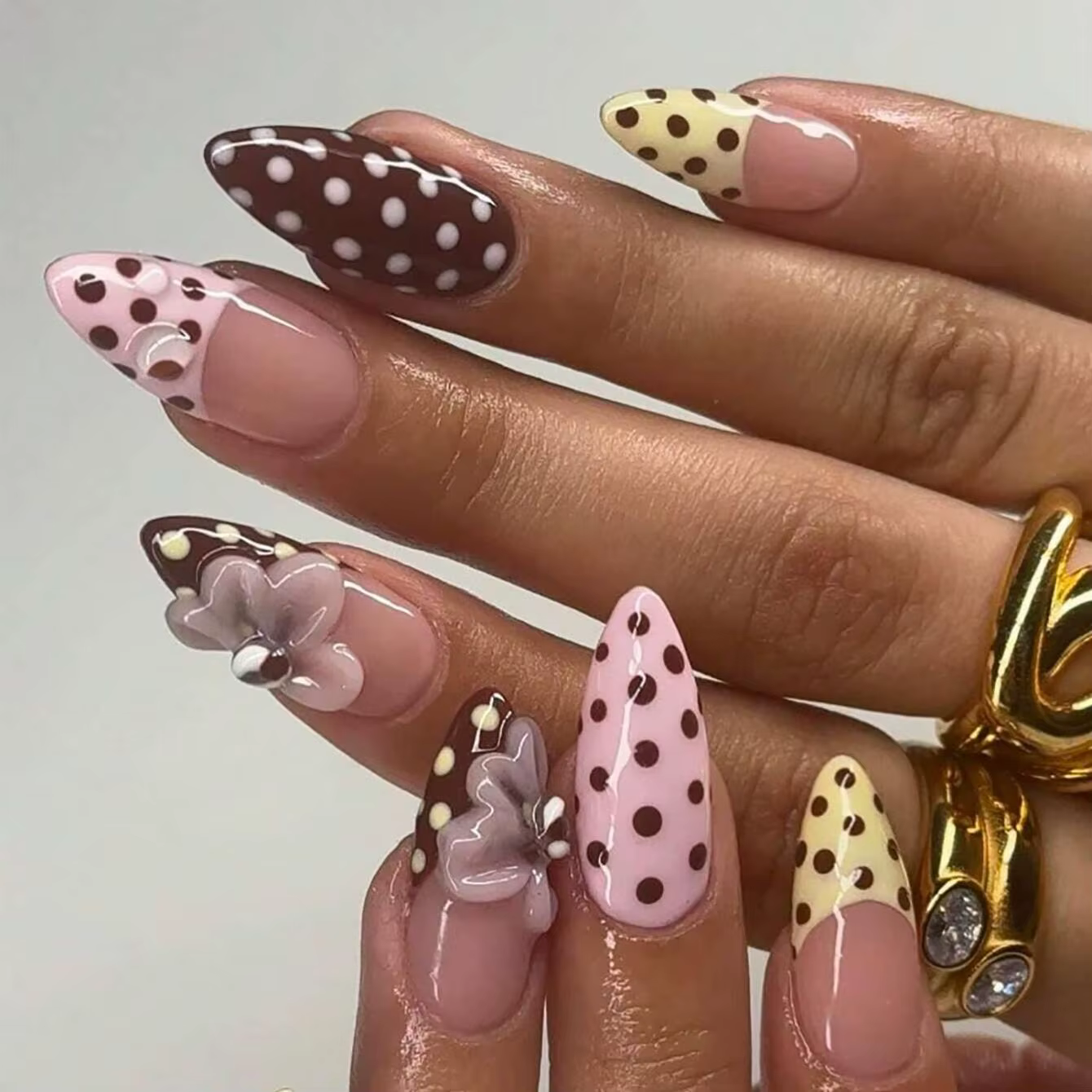 24 pièces à la mode 3D sculpté fleur faux ongles rétro rouge à pois français presse sur ongles détac
