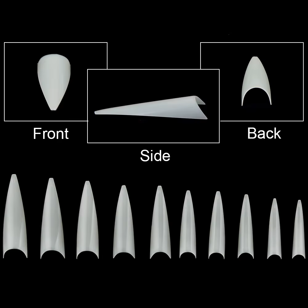 1 sac (600 pièces) pointes d'ongles de pratique Stiletto naturel 10 tailles demi-couverture faux poi