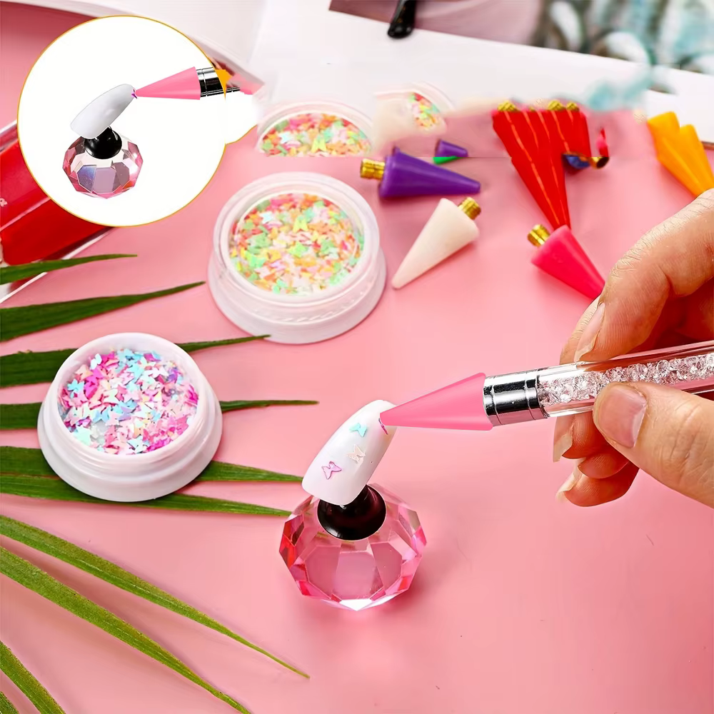 Tête de cire de remplacement pour points d'ongles, strass/gemmes/charmes blancs et roses, pointes de