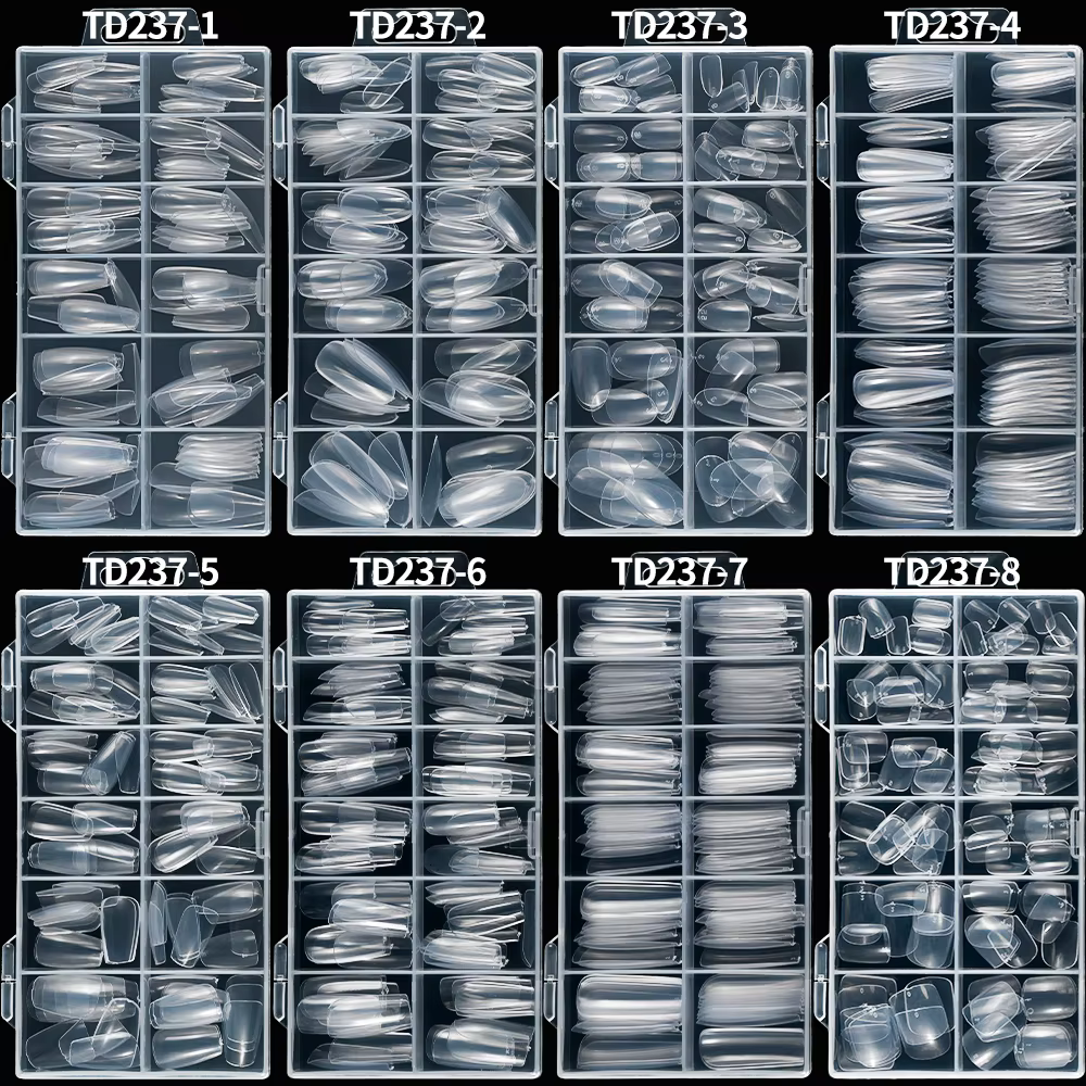 Ongles à pression en Gel souple et transparent, 8 styles, courts et longs, carrés/ovale/café, 12 tai