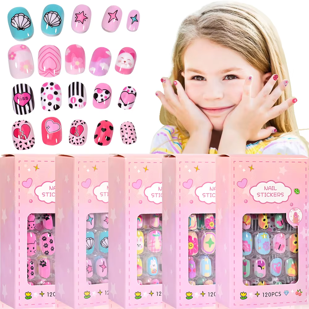 120 pièces enfants presse sur ongles enfants dessin animé acrylique faux ongles conseils Kawaii fill